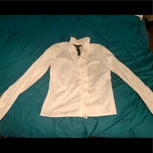 NWT George ruffle front button down, Sz S